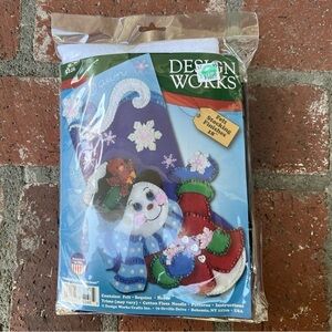 Design Works Felt‎ Stocking Applique Kit 5246 Snowflake Snowman 18" NIP Bling